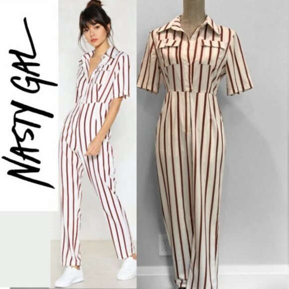 Nasty Gal White You're Just My Stripe Utility Jumpsuit​​​ - Picture 3 of 14